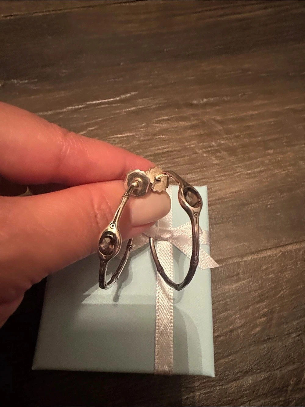 John Hardy Batu Bamboo Smoky Quartz Medium Hoop Earrings Silver Tone Hoop